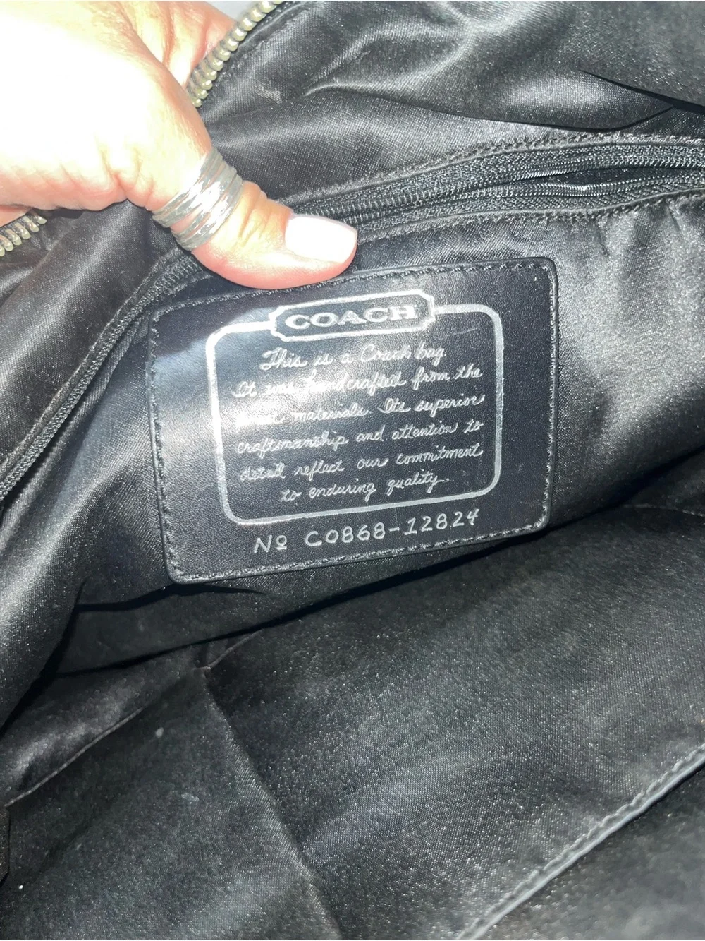Coach Black & Beige Signature Canvas Shoulder Bag with Coin Pouch